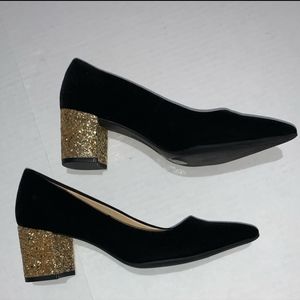 Black velvet shoe with gold glitter heel Liz Claiborne size 6